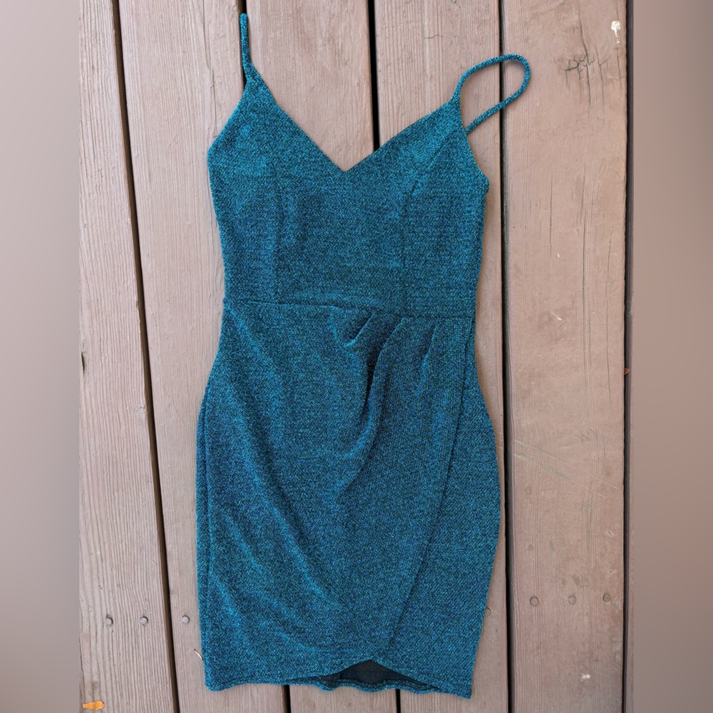 Lulus Metallic Teal Bodycon Dress